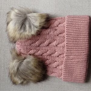 Women Girl Fur Beanie Hat Winter Old  pink Colors One size